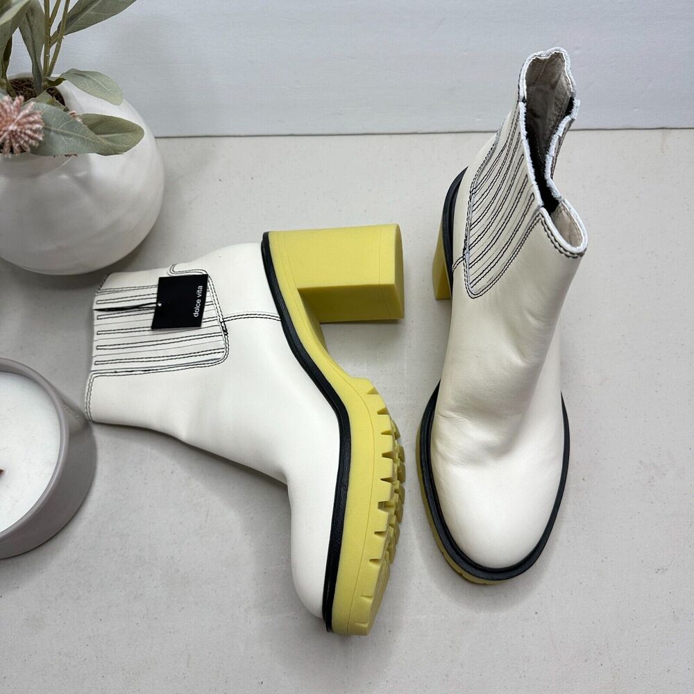 Dolce Vita White and Yellow Ankle Boots with Chunky Heel - Picture 5 of 13